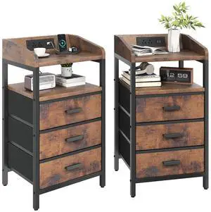 Night Stand with Charging Station 3 Fabric Drawers Night Stand with Charging Station 3 Fabric Drawers