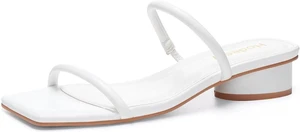 Square Open Toe Chunky Heels for Women Two Strap Low Block Heeled Slip On Short Sandals for Dressy Casual 1.18 inch White 9.5 Square Open Toe Chunky Heels for Women Two Strap Low Block Heeled Slip On Short Sandals for Dressy Casual 1.18 inch White 9.5