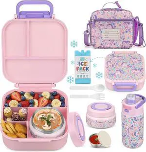 Bento Lunch Box for Kids with 7oz Soup Thermo,Insulated Stainless Steel Kids Water Bottle with Straw and Insulated Lunch Bag,Leak-Proof Lunch Food Container with Ice Pack for School (Pink-Horse) Bento Lunch Box for Kids with 7oz Soup Thermo,Insulated Stainless Steel Kids Water Bottle with Straw and Insulated Lunch Bag,Leak-Proof Lunch Food Container with Ice Pack for School (Pink-Horse)