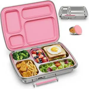 Stainless Steel Bento Lunch Box for Kids & Adults, 4 Compartment Kids Lunch Box, Metal Bento Box with Silicone Container and Stainless Steel Sauce Container,BPA-Free,School,Office(Pink) Stainless Steel Bento Lunch Box for Kids & Adults, 4 Compartment Kids Lunch Box, Metal Bento Box with Silicone Container and Stainless Steel Sauce Container,BPA-Free,School,Office(Pink)