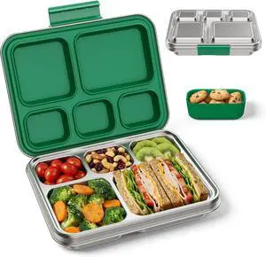 Stainless Steel Bento Lunch Box for Kids & Adults, 5 Compartment Metal Portable Bento Box with Silicone Food Container and Removable Silicone Seal,BPA-Free,School,Office(Green) Stainless Steel Bento Lunch Box for Kids & Adults, 5 Compartment Metal Portable Bento Box with Silicone Food Container and Removable Silicone Seal,BPA-Free,School,Office(Green)