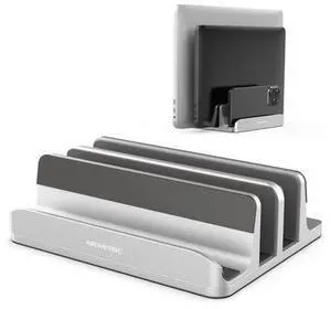 Vertical Laptop Stand, 3 Slots Aluminum Desk Laptop Holder & Laptop Docking Station Stand for MacBook, Tablet, Phone - Universal Fit (Up to 17.3") - Heavy Duty Polished, Anti Slide - Silver Vertical Laptop Stand, 3 Slots Aluminum Desk Laptop Holder & Laptop Docking Station Stand for MacBook, Tablet, Phone - Universal Fit (Up to 17.3") - Heavy Duty Polished, Anti Slide - Silver