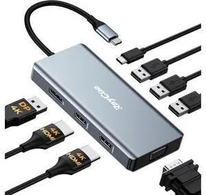 USB C Docking Station Dual Monitor Adapter, Laptop Docking Station 3 Monitors Quadruple Display USB C Hub Dongle to 4K HDMI+DP+VGA USB C Docking Station Dual Monitor Adapter, Laptop Docking Station 3 Monitors Quadruple Display USB C Hub Dongle to 4K HDMI+DP+VGA