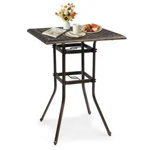 Outdoor Bar Table, Cast Aluminum Patio Bar Table with Umbrella Hole 42" Height Square Bistro Table Tall Dining Table Outdoor Bar Table, Cast Aluminum Patio Bar Table with Umbrella Hole 42" Height Square Bistro Table Tall Dining Table
