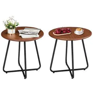 Indoor and Outdoor Side Table, Small Patio Side Table, Metal Round Portable Waterproof Weather Resistant End Table for Patio, Garden, Balcony, Yard, Wood Grain Color, Set of 2 Indoor and Outdoor Side Table, Small Patio Side Table, Metal Round Portable Waterproof Weather Resistant End Table for Patio, Garden, Balcony, Yard, Wood Grain Color, Set of 2