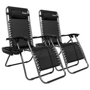 Set of 2 Zero Gravity Chair, Ajustable Outdoor Lounge Chair, Stable Metal Folding Recliner w/Pillow and Cup Holder Trays for Deck Lawn Patio Poolside Yard, Black Set of 2 Zero Gravity Chair, Ajustable Outdoor Lounge Chair, Stable Metal Folding Recliner w/Pillow and Cup Holder Trays for Deck Lawn Patio Poolside Yard, Black