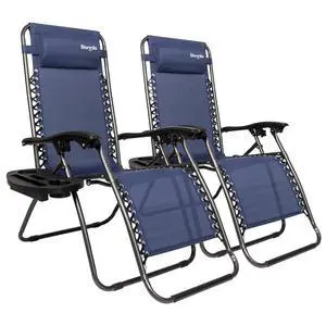 Set of 2 Zero Gravity Chair, Ajustable Outdoor Lounge Chair, Stable Metal Folding Recliner w/Pillow and Cup Holder Trays for Deck Lawn Patio Poolside Yard, Blue Set of 2 Zero Gravity Chair, Ajustable Outdoor Lounge Chair, Stable Metal Folding Recliner w/Pillow and Cup Holder Trays for Deck Lawn Patio Poolside Yard, Blue