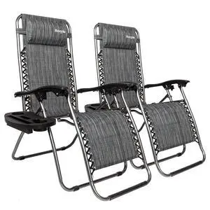 Set of 2 Zero Gravity Chair, Ajustable Outdoor Lounge Chair, Stable Metal Folding Recliner w/Pillow and Cup Holder Trays for Deck Lawn Patio Poolside Yard, Gray Set of 2 Zero Gravity Chair, Ajustable Outdoor Lounge Chair, Stable Metal Folding Recliner w/Pillow and Cup Holder Trays for Deck Lawn Patio Poolside Yard, Gray