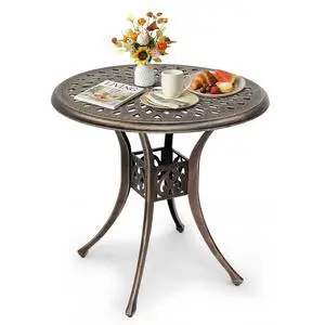 Patio Side Table, 30.7in Outdoor Round Cast Aluminum Bistro Table with Umbrella Hole and Antique Design for Backyard Porch Pool Balcony Deck Bronze Patio Side Table, 30.7in Outdoor Round Cast Aluminum Bistro Table with Umbrella Hole and Antique Design for Backyard Porch Pool Balcony Deck Bronze