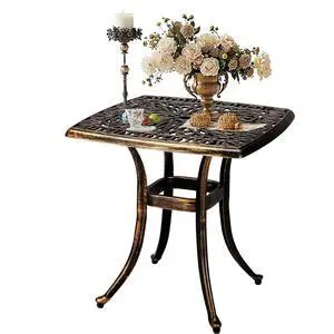 Patio Side Table, 21.3in Outdoor Square Cast Aluminum Bistro Table with Umbrella Hole and Antique Design for Backyard Porch Pool Balcony Deck Bronze Patio Side Table, 21.3in Outdoor Square Cast Aluminum Bistro Table with Umbrella Hole and Antique Design for Backyard Porch Pool Balcony Deck Bronze