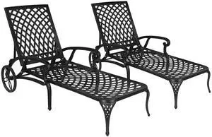 Outdoor Chaise Lounge Chairs Set of 2, Pool Cast Aluminum Recliner with 3-Position Adjustable Back, Armrest and Wheels for Backyard Porch Patio Balcony Deck Outdoor Chaise Lounge Chairs Set of 2, Pool Cast Aluminum Recliner with 3-Position Adjustable Back, Armrest and Wheels for Backyard Porch Patio Balcony Deck