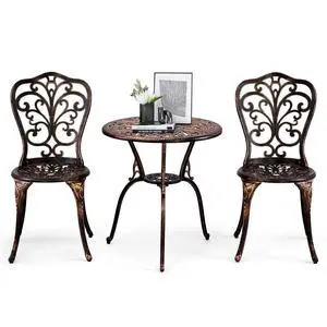Patio Table and Chairs Set, Cast Aluminum Outdoor Cafe Table and Chairs Set of 3, Stability Patio Bistro Sets with Umbrella Hole for Garden, Patio, Balcony, Butterfly Pattern Bronze Patio Table and Chairs Set, Cast Aluminum Outdoor Cafe Table and Chairs Set of 3, Stability Patio Bistro Sets with Umbrella Hole for Garden, Patio, Balcony, Butterfly Pattern Bronze