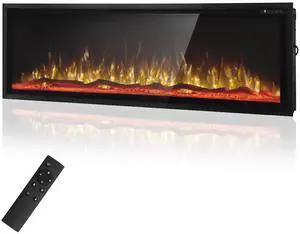 60" Electric Fireplace Recessed/Wall Mounted Ultra-Narrow Bezel Fireplace Heater with Log & Crystal Options, 750W/1500W, Adjustable Flame Bed Colors, Speed, Timer, Temperature (60.8-86) 60" Electric Fireplace Recessed/Wall Mounted Ultra-Narrow Bezel Fireplace Heater with Log & Crystal Options, 750W/1500W, Adjustable Flame Bed Colors, Speed, Timer, Temperature (60.8-86)