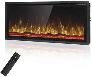 42" Electric Fireplace Recessed/Wall Mounted Ultra-Narrow Bezel Fireplace Heater with Log & Crystal Options, 750W/1500W, Adjustable Flame Bed Colors, Speed, Timer, Temperature (60.8-86) 42" Electric Fireplace Recessed/Wall Mounted Ultra-Narrow Bezel Fireplace Heater with Log & Crystal Options, 750W/1500W, Adjustable Flame Bed Colors, Speed, Timer, Temperature (60.8-86)