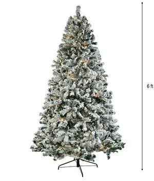 6FT Prelit Green Flocked Artificial Christmas Tree with 300 Warm & White Lights, Remove Contral 8 Light Modes,800 PVC Branch Full Christmas Tree for Party Holiday, Foldable Base 6FT Prelit Green Flocked Artificial Christmas Tree with 300 Warm & White Lights, Remove Contral 8 Light Modes,800 PVC Branch Full Christmas Tree for Party Holiday, Foldable Base