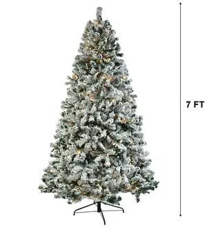 7FT Prelit Green Flocked Artificial Christmas Tree with 400 Warm & White Lights, Remove Contral 8 Light Modes, 1000 PVC Branch Full Christmas Tree for Party Holiday,Foldable Base 7FT Prelit Green Flocked Artificial Christmas Tree with 400 Warm & White Lights, Remove Contral 8 Light Modes, 1000 PVC Branch Full Christmas Tree for Party Holiday,Foldable Base