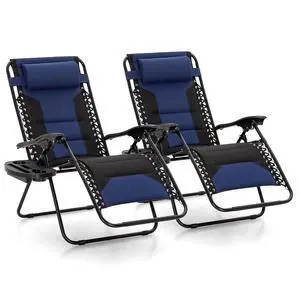 Padded Zero Gravity Chair Set of 2, Folding Patio Lounge Recliner with Adjustable Pillows & Cup Holder for Poolside Backyard, Support 400lbs(Navy Blue) Padded Zero Gravity Chair Set of 2, Folding Patio Lounge Recliner with Adjustable Pillows & Cup Holder for Poolside Backyard, Support 400lbs(Navy Blue)