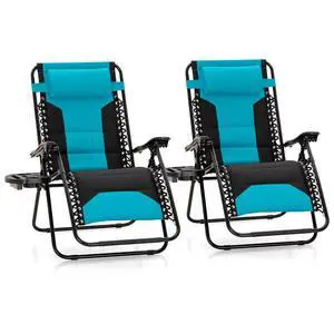 Padded Zero Gravity Chair Set of 2, Folding Patio Lounge Recliner with Adjustable Pillows & Cup Holder for Poolside Backyard, Support 400lbs(Pacific Blue) Padded Zero Gravity Chair Set of 2, Folding Patio Lounge Recliner with Adjustable Pillows & Cup Holder for Poolside Backyard, Support 400lbs(Pacific Blue)
