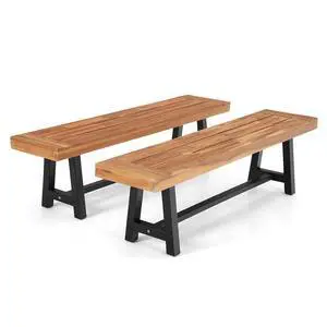 Outdoor Garden Bench Set of 2, 63" Acacia Wood Patio Dining Bench, Wooden Park Front Porch Benches for Backyard Outside, 2 Pack, Teak Outdoor Garden Bench Set of 2, 63" Acacia Wood Patio Dining Bench, Wooden Park Front Porch Benches for Backyard Outside, 2 Pack, Teak