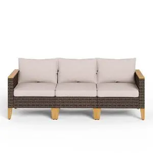 3 Pieces Rattan Patio Furniture Sets, 3-Seat Outdoor Patio Sofa Set, Outdoor Sectional Sofa Patio Conversation Set for Garden, Backyard(Beige Cushions) 3 Pieces Rattan Patio Furniture Sets, 3-Seat Outdoor Patio Sofa Set, Outdoor Sectional Sofa Patio Conversation Set for Garden, Backyard(Beige Cushions)