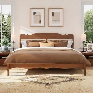King Wood Bed Frame with Headboard, Rattan Bed Frames Solid Wooden Platform Bedframe Mid Century,No Box Spring Needed,Sturdy Natural Finish Classic Noise Free King Wood Bed Frame with Headboard, Rattan Bed Frames Solid Wooden Platform Bedframe Mid Century,No Box Spring Needed,Sturdy Natural Finish Classic Noise Free