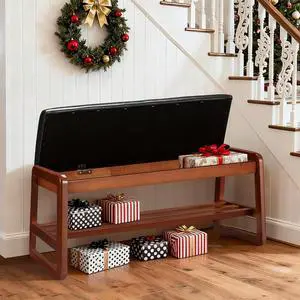 Solid Wood Shoe Rack with Flip-Top Storage, Entryway Shoe Bench with Cushion, 2 Tier Shoes Storage Organizer for Hallway, Living Room-(Black,39.37"-L) Solid Wood Shoe Rack with Flip-Top Storage, Entryway Shoe Bench with Cushion, 2 Tier Shoes Storage Organizer for Hallway, Living Room-(Black,39.37"-L)