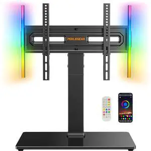 Universal Swivel TV Stand with LED Lights for 3070 inch TVs, Height Adjustable Table Top TV Stand with Tilt, Tempered Glass Base, Holds up to 88 lbs, Max VESA 400x400mm, PGTVS32B Universal Swivel TV Stand with LED Lights for 3070 inch TVs, Height Adjustable Table Top TV Stand with Tilt, Tempered Glass Base, Holds up to 88 lbs, Max VESA 400x400mm, PGTVS32B