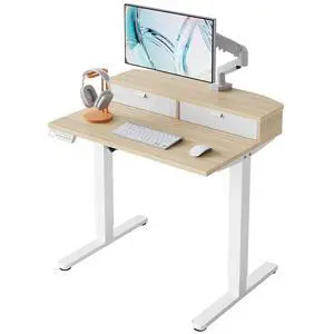 32" X 21" Electric Standing Desk with 2 Drawers, C-Clamp Mount Compatible, Height Adjustable Computer Desk, Home Office Stand Up Desk with 4 Preset Heights & 2 Hooks, Light Walnut 32" X 21" Electric Standing Desk with 2 Drawers, C-Clamp Mount Compatible, Height Adjustable Computer Desk, Home Office Stand Up Desk with 4 Preset Heights & 2 Hooks, Light Walnut