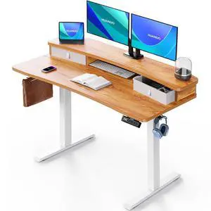 48 x 24 Electric Standing Desk with 2 Drawers, C-Clamp Mount Compatible, Height Adjustable Computer Desk, Home Office Stand Up Desk with 4 Preset Heights & 2 Hooks, Light Vintage 48 x 24 Electric Standing Desk with 2 Drawers, C-Clamp Mount Compatible, Height Adjustable Computer Desk, Home Office Stand Up Desk with 4 Preset Heights & 2 Hooks, Light Vintage