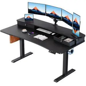 60 x 30 Electric Standing Desk with 2 Drawers, C-Clamp Mount Compatible, Height Adjustable Computer Desk, Home Office Stand Up Desk with 4 Preset Heights & 2 Hooks, Black 60 x 30 Electric Standing Desk with 2 Drawers, C-Clamp Mount Compatible, Height Adjustable Computer Desk, Home Office Stand Up Desk with 4 Preset Heights & 2 Hooks, Black