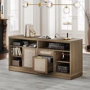 63'' File Cabinet with 2 Lockable Drawers, Fluted Wood Filing Cabinet for Home Office with AC/USB, Adjustable Storage Shelves, Fits for Letter and A4 Size, Natural Oak 63'' File Cabinet with 2 Lockable Drawers, Fluted Wood Filing Cabinet for Home Office with AC/USB, Adjustable Storage Shelves, Fits for Letter and A4 Size, Natural Oak