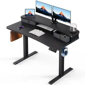 48 x 24 Electric Standing Desk with 2 Drawers, C-Clamp Mount Compatible, Height Adjustable Computer Desk, Home Office Stand Up Desk with 4 Preset Heights & 2 Hooks, Black 48 x 24 Electric Standing Desk with 2 Drawers, C-Clamp Mount Compatible, Height Adjustable Computer Desk, Home Office Stand Up Desk with 4 Preset Heights & 2 Hooks, Black