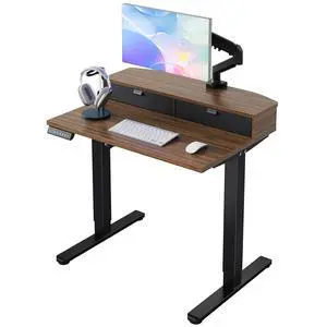 32 x 21 Standing Desk with 2 Drawers, C-Clamp Compatible, Walnut 32 x 21 Standing Desk with 2 Drawers, C-Clamp Compatible, Walnut