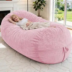 6FT Bean Bag Chair,Giant BeanBag Chairs with Memory Foam Filled, Ultra-Soft Velvet with Portable Handle & Removable Cover, Comfy Bean Bag Sofa for Living Room, No Assembly - Pink 6FT Bean Bag Chair,Giant BeanBag Chairs with Memory Foam Filled, Ultra-Soft Velvet with Portable Handle & Removable Cover, Comfy Bean Bag Sofa for Living Room, No Assembly - Pink