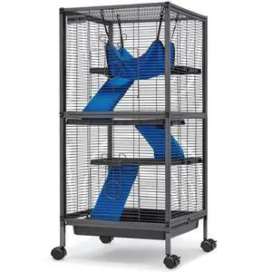 45''H Metal Small Animal Cages, Rolling Chinchilla Cage with Removable Ramps, Lagre Cage for Chinchillas/Guinea Pigs/Rabbit, Ferret Cages with Hammock & 4 Tiers, Black 45''H Metal Small Animal Cages, Rolling Chinchilla Cage with Removable Ramps, Lagre Cage for Chinchillas/Guinea Pigs/Rabbit, Ferret Cages with Hammock & 4 Tiers, Black