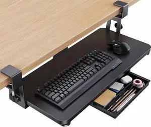 Large Under Desk Keyboard Tray with Sturdy C-Clamp Mount, 26 (30.16" Including Clamps) x 12 inch Slide-Out Platform Computer Desk Heavy Duty Keyboard Tray with Storage Drawer for Typing, Black Large Under Desk Keyboard Tray with Sturdy C-Clamp Mount, 26 (30.16" Including Clamps) x 12 inch Slide-Out Platform Computer Desk Heavy Duty Keyboard Tray with Storage Drawer for Typing, Black
