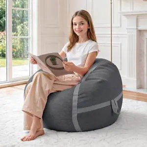 Bean Bag Chair, 2FT Bean Bag Chairs with Memory Foam Filling, Small Beanbag Chairs with Portable Handle, Comfy Bean Bag Sofa for Living Room Bedroom Reading Room, Dusty Grey&Light Grey Bean Bag Chair, 2FT Bean Bag Chairs with Memory Foam Filling, Small Beanbag Chairs with Portable Handle, Comfy Bean Bag Sofa for Living Room Bedroom Reading Room, Dusty Grey&Light Grey