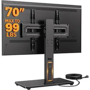 Universal TV Stand with Power Outlet, Swivel TV Stand for 32-72 inch TVs up to 99 lbs, TV Base with Tempered Glass Base, Height Adjustable TV Mount Stand Max VESA 600x400mm PGTVS48 Universal TV Stand with Power Outlet, Swivel TV Stand for 32-72 inch TVs up to 99 lbs, TV Base with Tempered Glass Base, Height Adjustable TV Mount Stand Max VESA 600x400mm PGTVS48