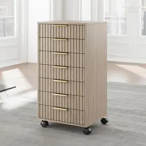 7 Drawer File Cabinet with Wheels for Home Office, Light Walnut | Fluted 7 Drawer Chest, Wood File Cabinet with Lockable Wheels, Anti-Tip Design 7 Drawer File Cabinet with Wheels for Home Office, Light Walnut | Fluted 7 Drawer Chest, Wood File Cabinet with Lockable Wheels, Anti-Tip Design