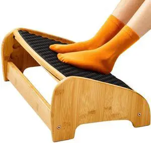 Bamboo Under Desk Footrest, Ergonomic Foot Rest with 4 Height Options & Adjustable Angles, Pebble Massage Surface, Non-Slip Foot Rest for Under Desk at Work for Improved Posture, Home & Office Bamboo Under Desk Footrest, Ergonomic Foot Rest with 4 Height Options & Adjustable Angles, Pebble Massage Surface, Non-Slip Foot Rest for Under Desk at Work for Improved Posture, Home & Office
