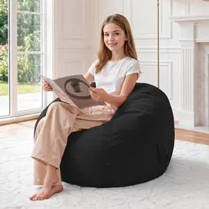 Bean Bag Chair, 2FT Bean Bag Chairs with Memory Foam Filling, Small Beanbag Chairs with Portable Handle, Comfy Bean Bag Sofa for Living Room Bedroom Reading Room, Black Bean Bag Chair, 2FT Bean Bag Chairs with Memory Foam Filling, Small Beanbag Chairs with Portable Handle, Comfy Bean Bag Sofa for Living Room Bedroom Reading Room, Black