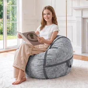 2FT Bean Bag Chair, Small BeanBag Chairs with Memory Foam Filled, Ultra-Soft Velvet Bean Bag Chair with Portable Handle, Comfy Bean Bag Sofa for Living Room, No Assembly - Dark Grey 2FT Bean Bag Chair, Small BeanBag Chairs with Memory Foam Filled, Ultra-Soft Velvet Bean Bag Chair with Portable Handle, Comfy Bean Bag Sofa for Living Room, No Assembly - Dark Grey