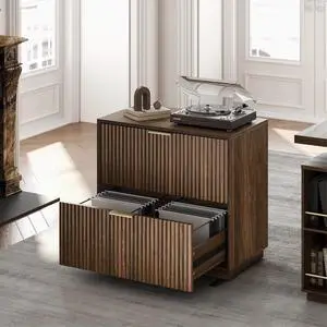 2 Drawer Fluted File Cabinet, 32'' Lateral File Cabinet for Legal/Letter/A4/F4 Size Hanging Files, Wood File Storage for Home Office, Black Walnut 2 Drawer Fluted File Cabinet, 32'' Lateral File Cabinet for Legal/Letter/A4/F4 Size Hanging Files, Wood File Storage for Home Office, Black Walnut