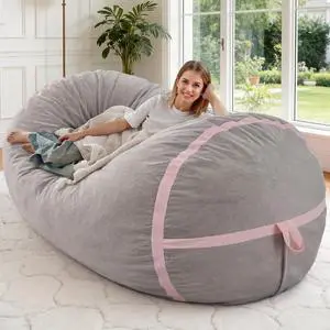 5ft Bean Bag Chair Giant Bean Bag Chairs for Adults with Memory Foam Filled, Large Beanbag Chair with Removable Dutch Velvet Cover for Living Room, Bedroom, Dorm, Light Grey & Pink 5ft Bean Bag Chair Giant Bean Bag Chairs for Adults with Memory Foam Filled, Large Beanbag Chair with Removable Dutch Velvet Cover for Living Room, Bedroom, Dorm, Light Grey & Pink