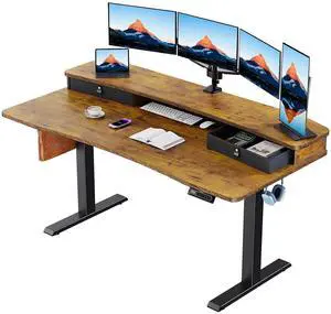 60 x 30 Electric Standing Desk with 2 Drawers, C-Clamp Mount Compatible, Height Adjustable Computer Desk, Home Office Stand Up Desk with 4 Preset Heights & 2 Hooks, Vintage Brown 60 x 30 Electric Standing Desk with 2 Drawers, C-Clamp Mount Compatible, Height Adjustable Computer Desk, Home Office Stand Up Desk with 4 Preset Heights & 2 Hooks, Vintage Brown