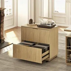 2 Drawer Fluted File Cabinet, 32'' Lateral File Cabinet for Legal/Letter/A4/F4 Size Hanging Files, Wood File Storage for Home Office, Light Walnut 2 Drawer Fluted File Cabinet, 32'' Lateral File Cabinet for Legal/Letter/A4/F4 Size Hanging Files, Wood File Storage for Home Office, Light Walnut