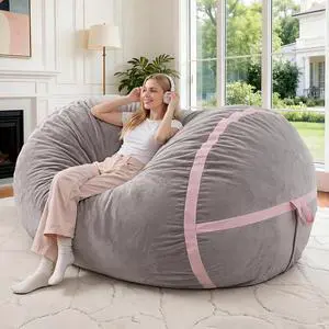 4ft Bean Bag Chair Giant Bean Bag Chairs for Adults with Memory Foam Filled, Large Beanbag Chair with Removable Dutch Velvet Cover for Living Room, Bedroom, Dorm, Light Grey & Pink 4ft Bean Bag Chair Giant Bean Bag Chairs for Adults with Memory Foam Filled, Large Beanbag Chair with Removable Dutch Velvet Cover for Living Room, Bedroom, Dorm, Light Grey & Pink