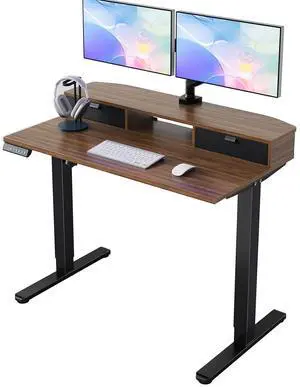40" X 24" Electric Standing Desk with 2 Drawers, C-Clamp Mount Compatible, Height Adjustable Computer Desk, Home Office Stand Up Desk with 4 Preset Heights & 2 Hooks, Walnut 40" X 24" Electric Standing Desk with 2 Drawers, C-Clamp Mount Compatible, Height Adjustable Computer Desk, Home Office Stand Up Desk with 4 Preset Heights & 2 Hooks, Walnut