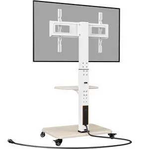 Mobile TV Stand with Power Outlet, Tilt & Swivel Rolling TV Cart for 32-75 inches TVs up to 110 lbs, Height Adjustable Rolling TV Stand White with Wheels, Max VESA 600x400mm, PGTVMC17W Mobile TV Stand with Power Outlet, Tilt & Swivel Rolling TV Cart for 32-75 inches TVs up to 110 lbs, Height Adjustable Rolling TV Stand White with Wheels, Max VESA 600x400mm, PGTVMC17W