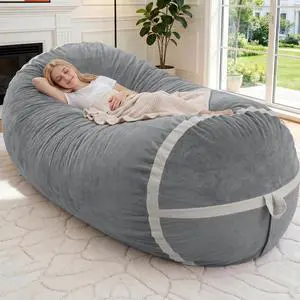 6ft Bean Bag Chair Giant Bean Bag Chairs for Adults with Memory Foam Filled, Large Beanbag Chair with Removable Dutch Velvet Cover for Living Room, Bedroom, Dorm, Light Grey 6ft Bean Bag Chair Giant Bean Bag Chairs for Adults with Memory Foam Filled, Large Beanbag Chair with Removable Dutch Velvet Cover for Living Room, Bedroom, Dorm, Light Grey
